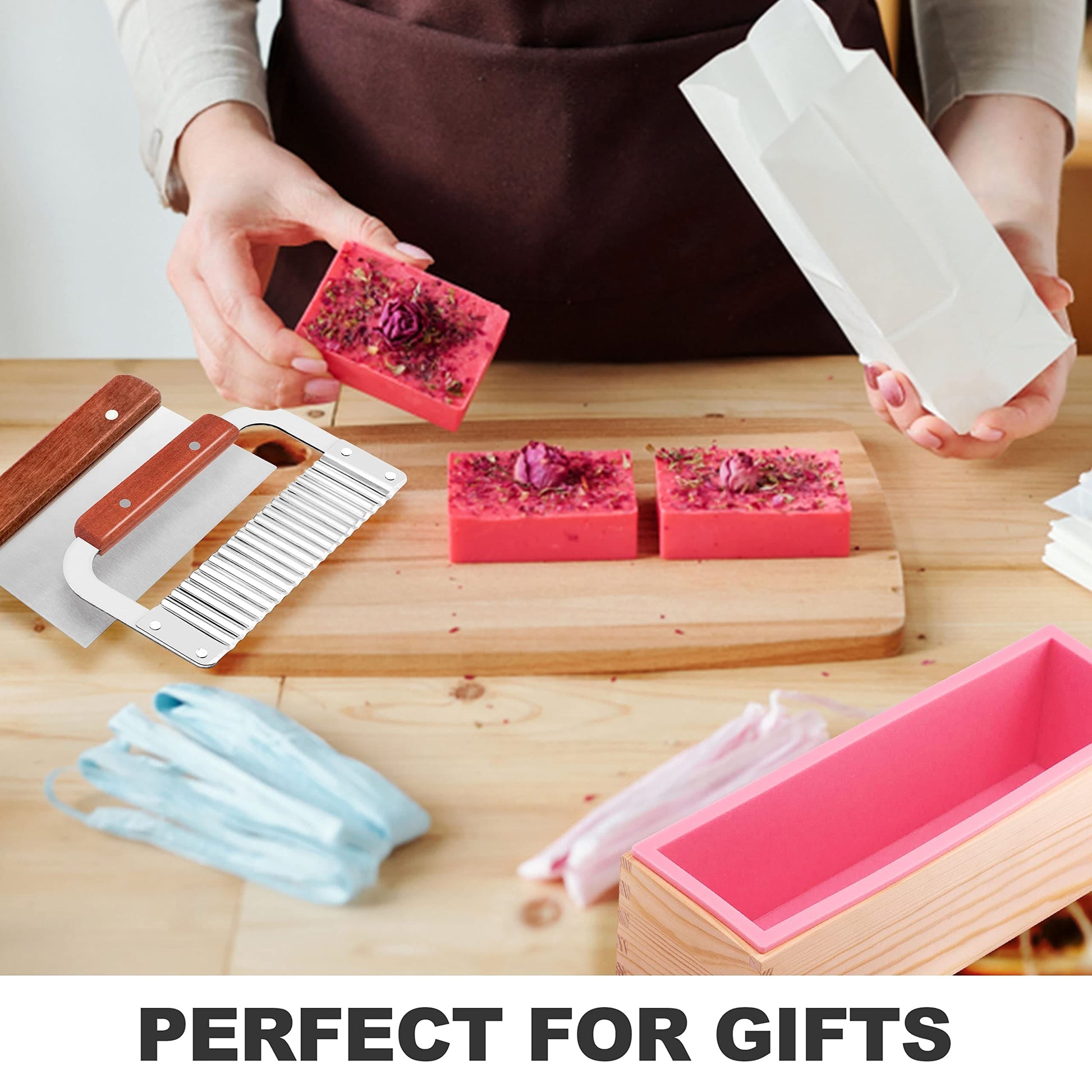 LERYKIN Rectangular Soap Mold Kit with Cutter- 42oz Flexible Silicone Loaf Soap Mold with Wood Box, Stainless Steel Wavy & Straight Scraper for Homemade Craft Soap Making Supplies-B09KY9X268 ebuys