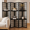 Room Divider with Shelves, 66.9-Inch Tall Japanese Shoji Style Wood Screen with Double Hinges for Home Office Decoration (6 Panels, Black)