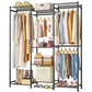 HOMIDEC Wardrobe Closet, 4 Hanging Spaces Portable Clothes Rack,Free Standing Closet Organizer and Storage System with Hanging Rods,Clothing Rack Suitable for Cloakroom,Bedroom,Entrances,etc.Black HOMIDEC