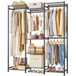 HOMIDEC Wardrobe Closet, 4 Hanging Spaces Portable Clothes Rack,Free Standing Closet Organizer and Storage System with Hanging Rods,Clothing Rack Suitable for Cloakroom,Bedroom,Entrances,etc.Black HOMIDEC