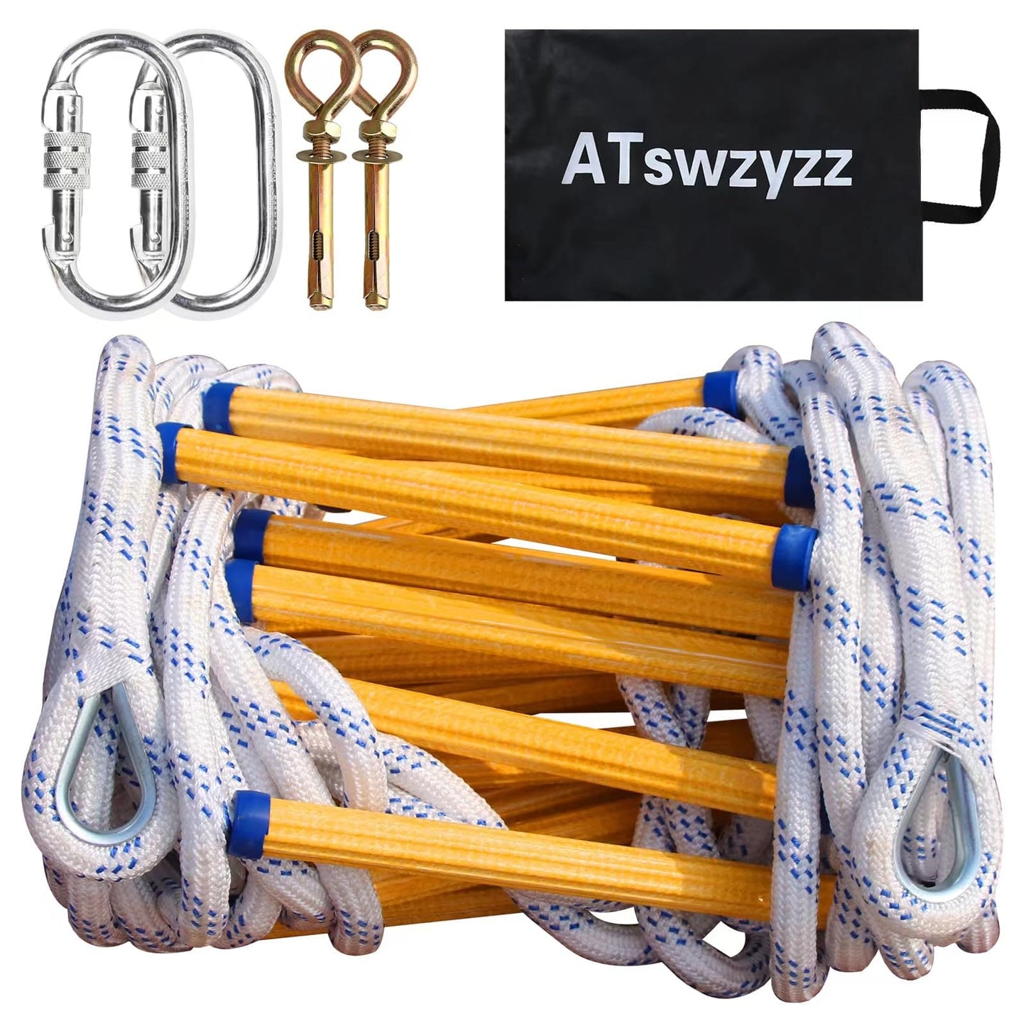 Emergency Fire Escape Ladder,Flame Resistant Safety Rope Ladder with Hooks10FT/13FT/16FT/26FT/32FT/49FT,Fast to Deploy,Easy to Store Withstand Weight up to 2000 pounds(10FT) ATswzyzz