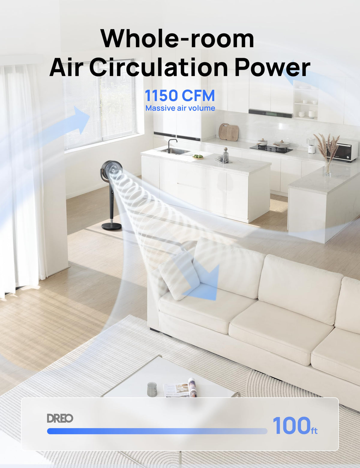 DREO Fan for Bedroom, 120° Oscillating Standing Fan, Quiet Floor Fan with DC Motor, Pedestal Fan for Room, 9 Speeds, 4 modes, 120° Manual Vertical, 37-42" Adjustable Height, 9H Timer, Dark Gray DREO
