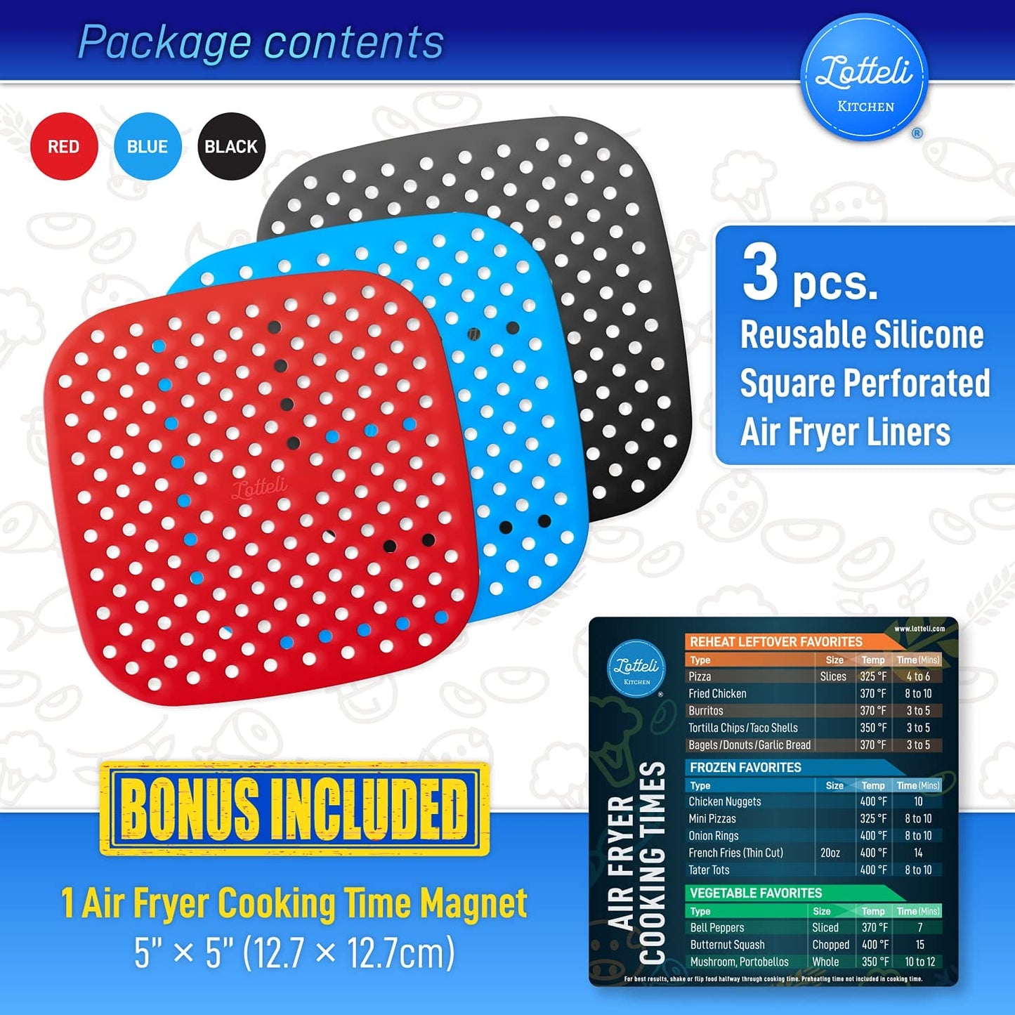 Reusable Silicone Air Fryer Liners with Air Fryer Magnetic Cheat Sheet, Easy Clean Air Fryer Accessories, Non Stick, AirFryer Accessory Parchment Paper Replacement (Square 8.5") ebuys