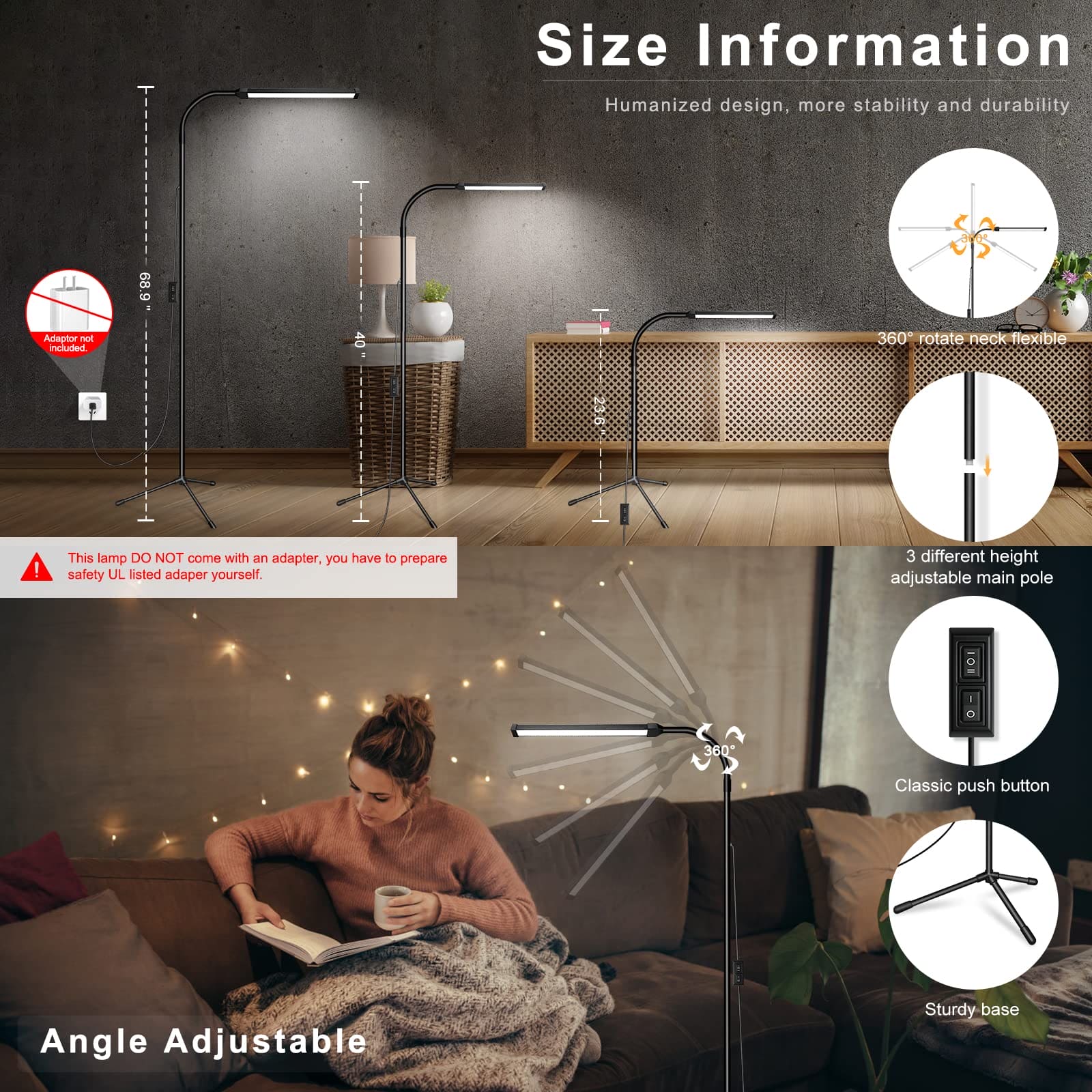 EBEST Led Floor Lamp for Eyelash Extensions Craft Task Floor Standing Light Adjustable Gooseneck Dimmable lash LED Lamp for Facial Spa Salon Makeup EBEST