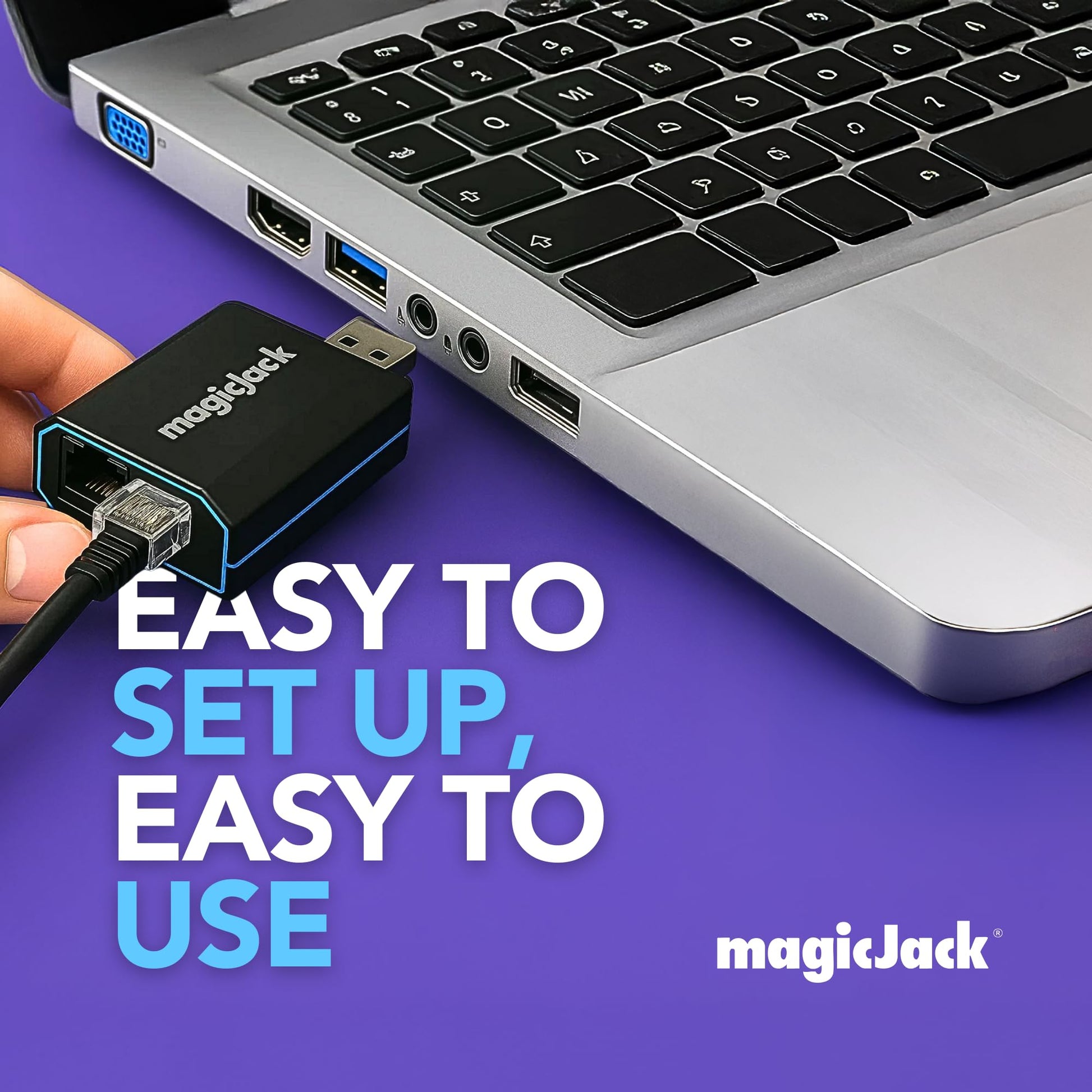 magicJack VOIP Phone Adapter - Unlimited Calls to US & Canada, No Monthly Bill, Portable Internet Phone with App, magicIN™ & magicOUT™ Service magicJack