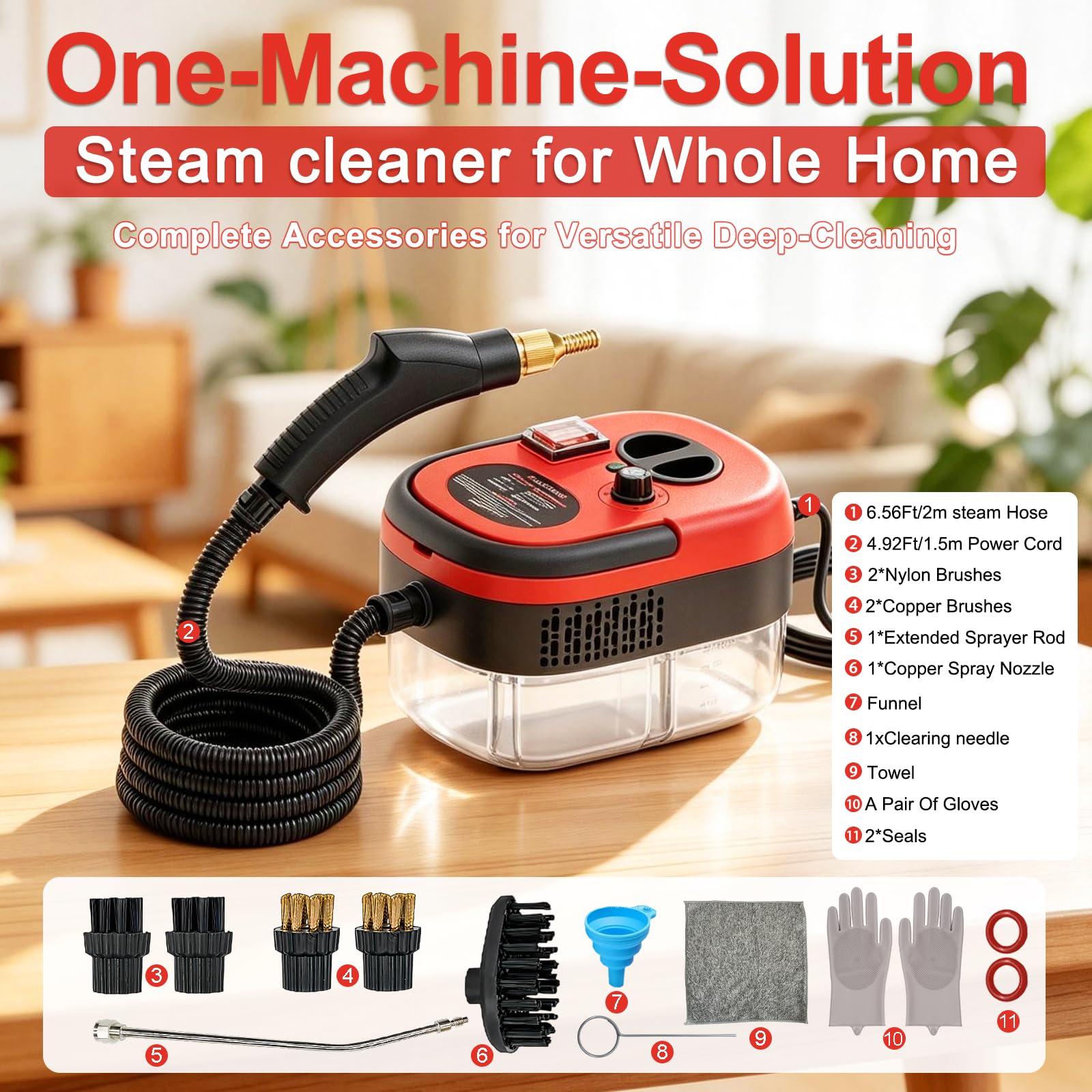 Steam Cleaner, Portable Pressurized Steamer for Cleaning with 14pcs Accessories, 6-Level Adjustable and 15s Heat-Up, Handheld Steam Cleaner for Home, Tile, Dirt, Grout, Grease, Car Detailing(Red) AULANK