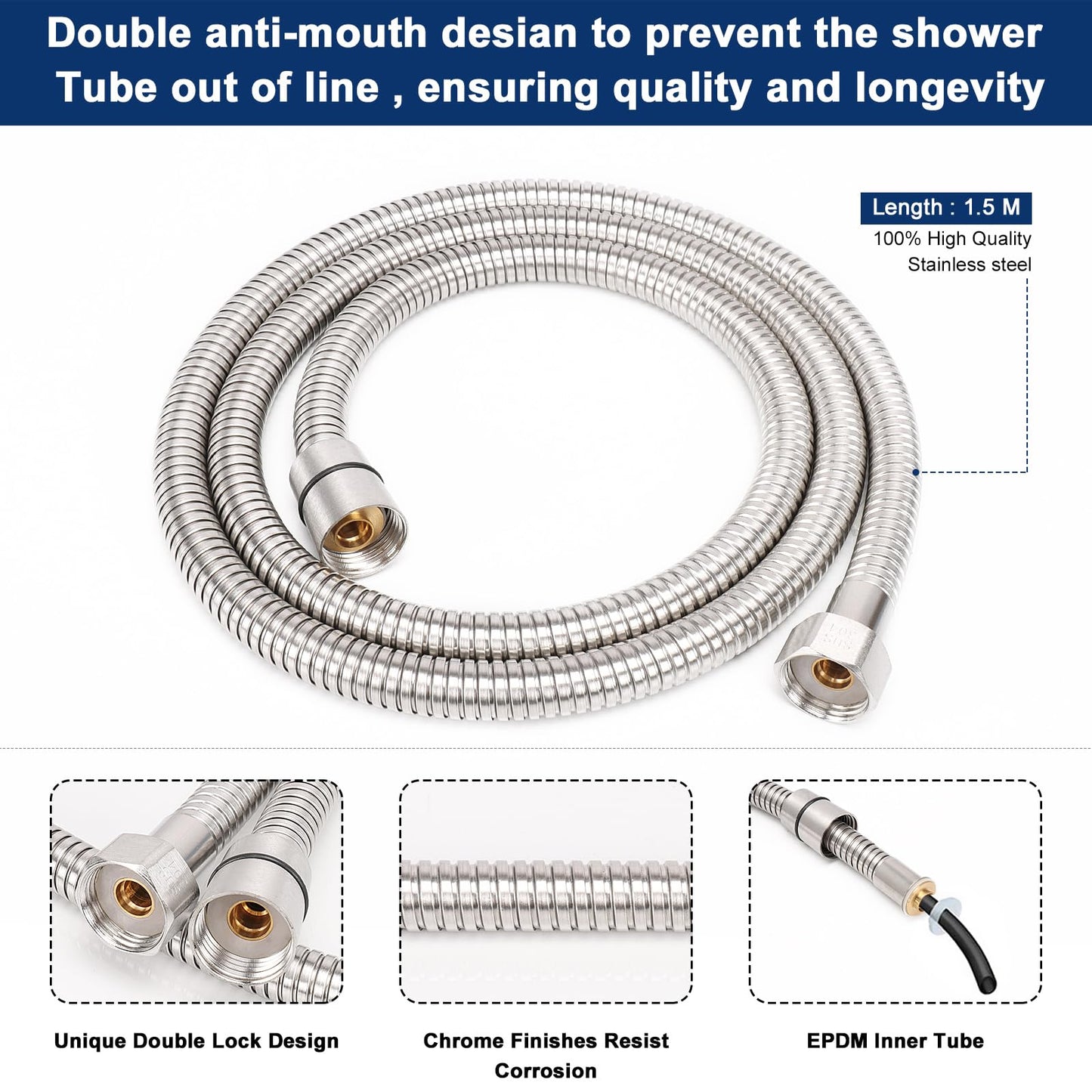 NearMoon Hand Held Shower Head, Luxury High Pressure Shower Kit with Wall Connector and Hose Set, for Bathroom Showering System Contemporary Square Style (Brushed Nickel) NearMoon