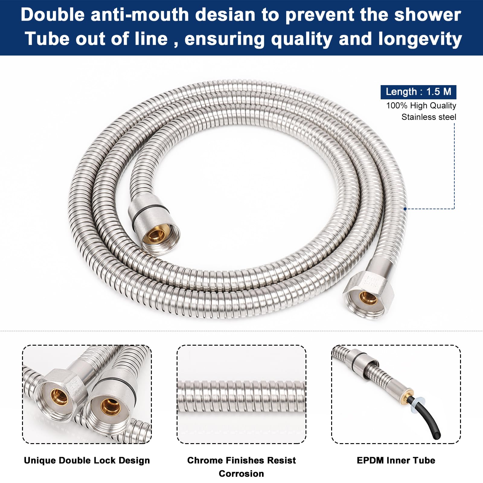 NearMoon Hand Held Shower Head, Luxury High Pressure Shower Kit with Wall Connector and Hose Set, for Bathroom Showering System Contemporary Square Style (Brushed Nickel) NearMoon