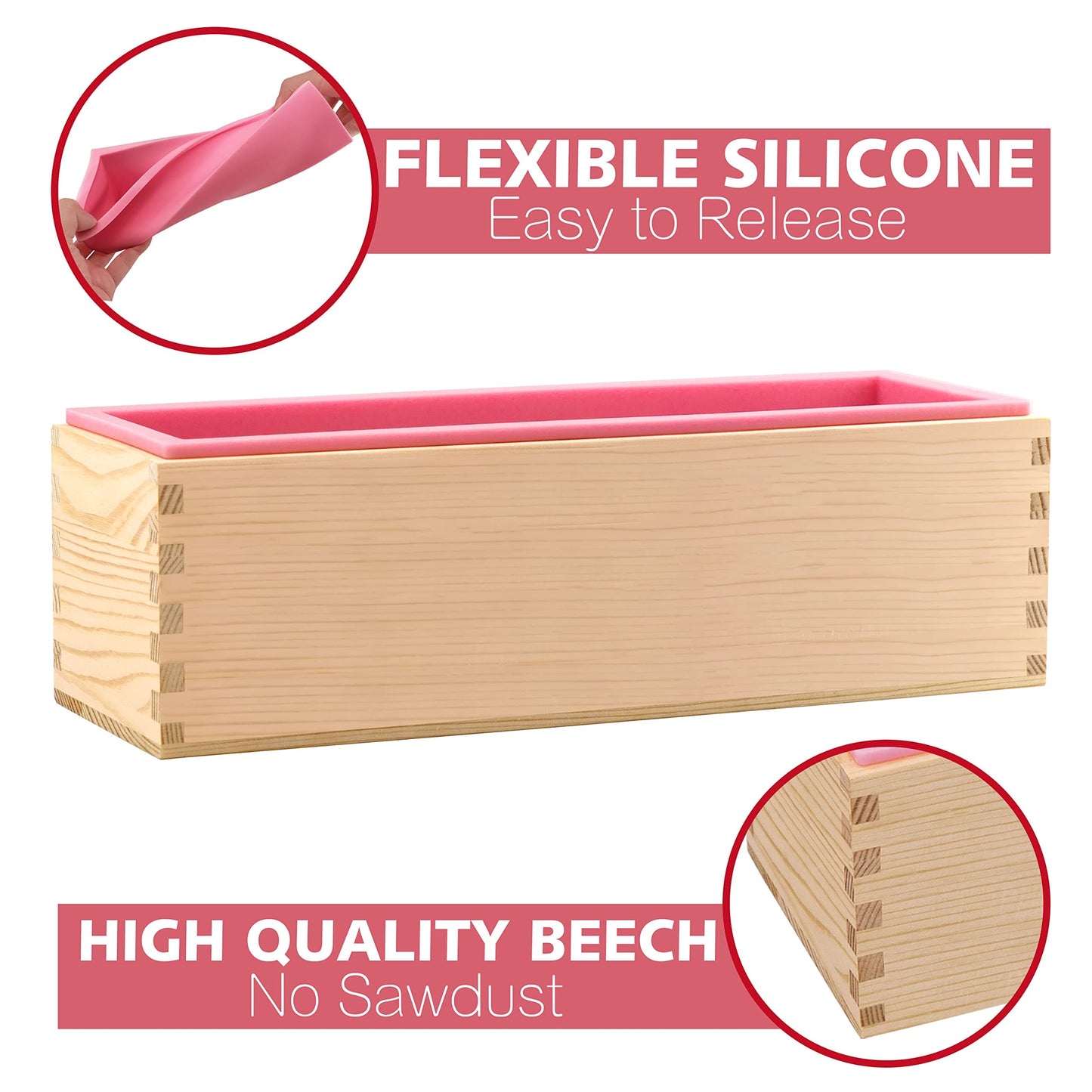 LERYKIN Rectangular Soap Mold Kit with Cutter- 42oz Flexible Silicone Loaf Soap Mold with Wood Box, Stainless Steel Wavy & Straight Scraper for Homemade Craft Soap Making Supplies-B09KY9X268 ebuys
