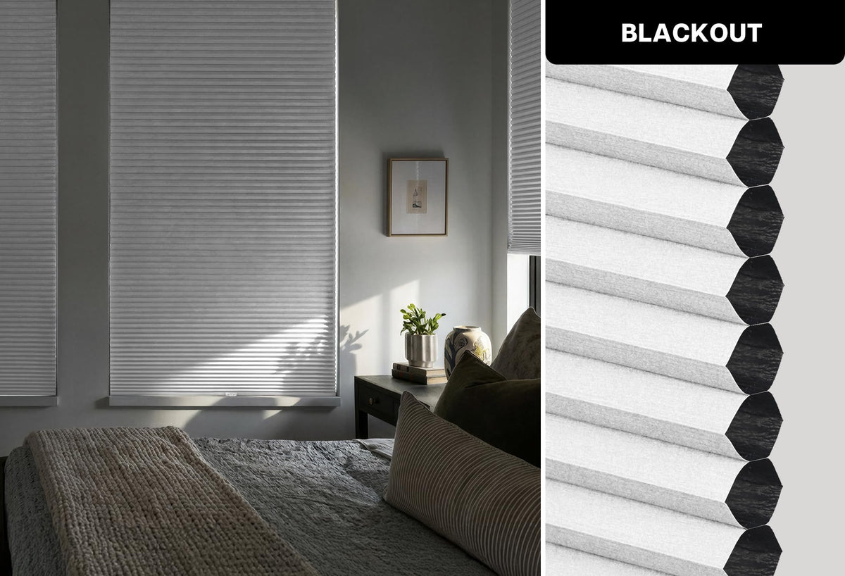 LazBlinds No Drill Cordless Cellular Shades, 35" W × 36" H, Silver White LazBlinds