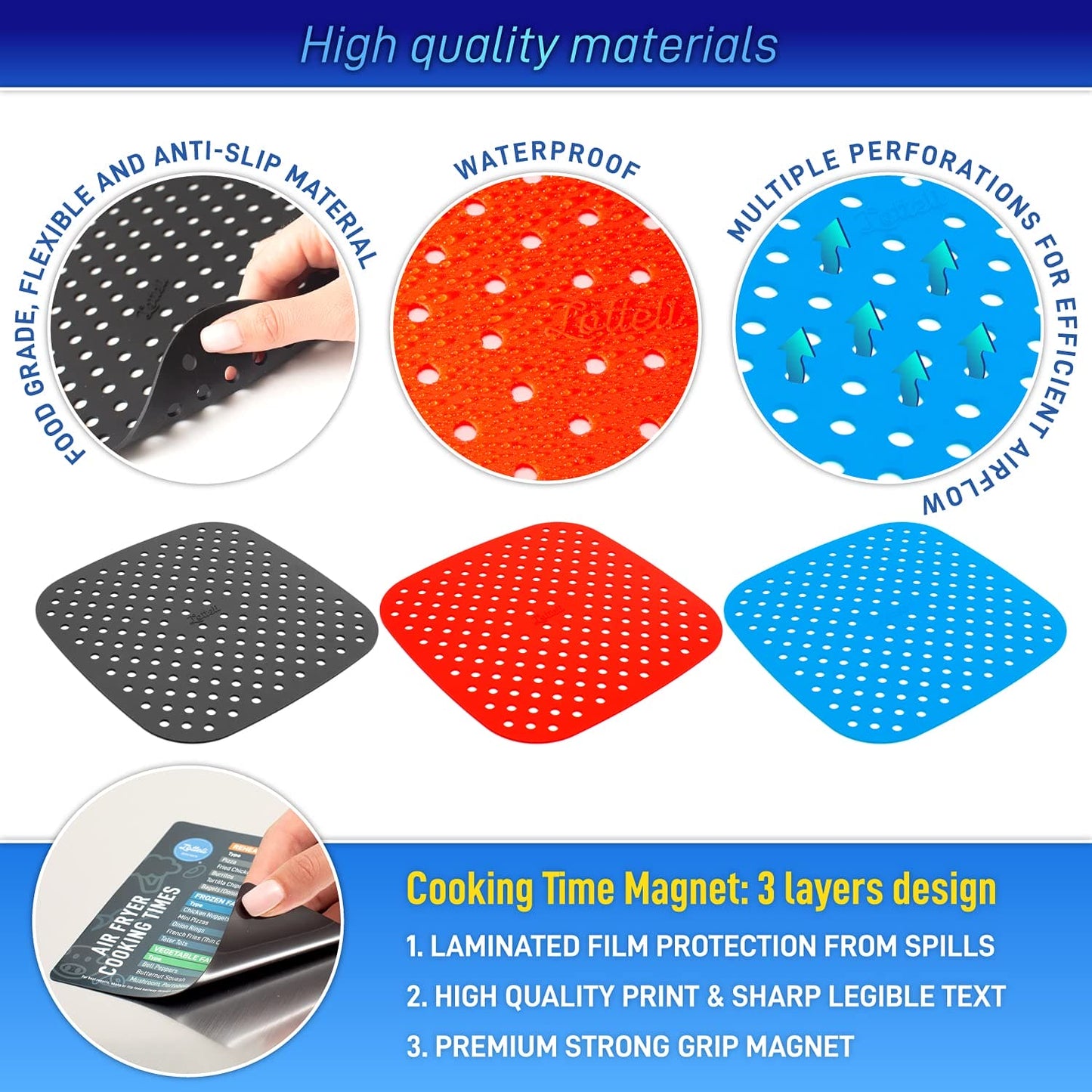 Reusable Silicone Air Fryer Liners with Air Fryer Magnetic Cheat Sheet, Easy Clean Air Fryer Accessories, Non Stick, AirFryer Accessory Parchment Paper Replacement (Square 8.5") ebuys