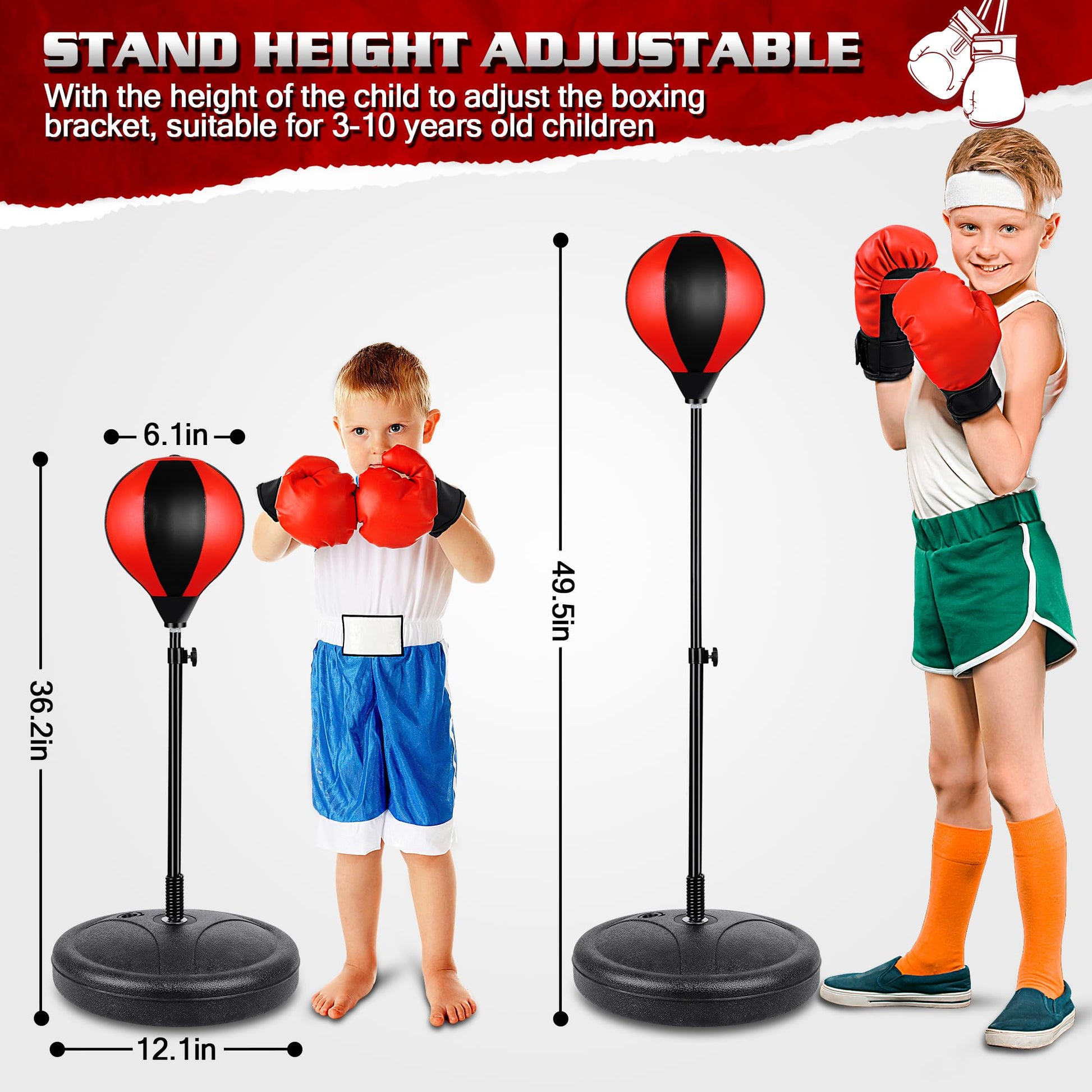 Height Adjustable Punching Bag Set for Kids Ages 3-8+ with Boxing Gloves, Ideal Birthday for Boys & Girls NATGGZ