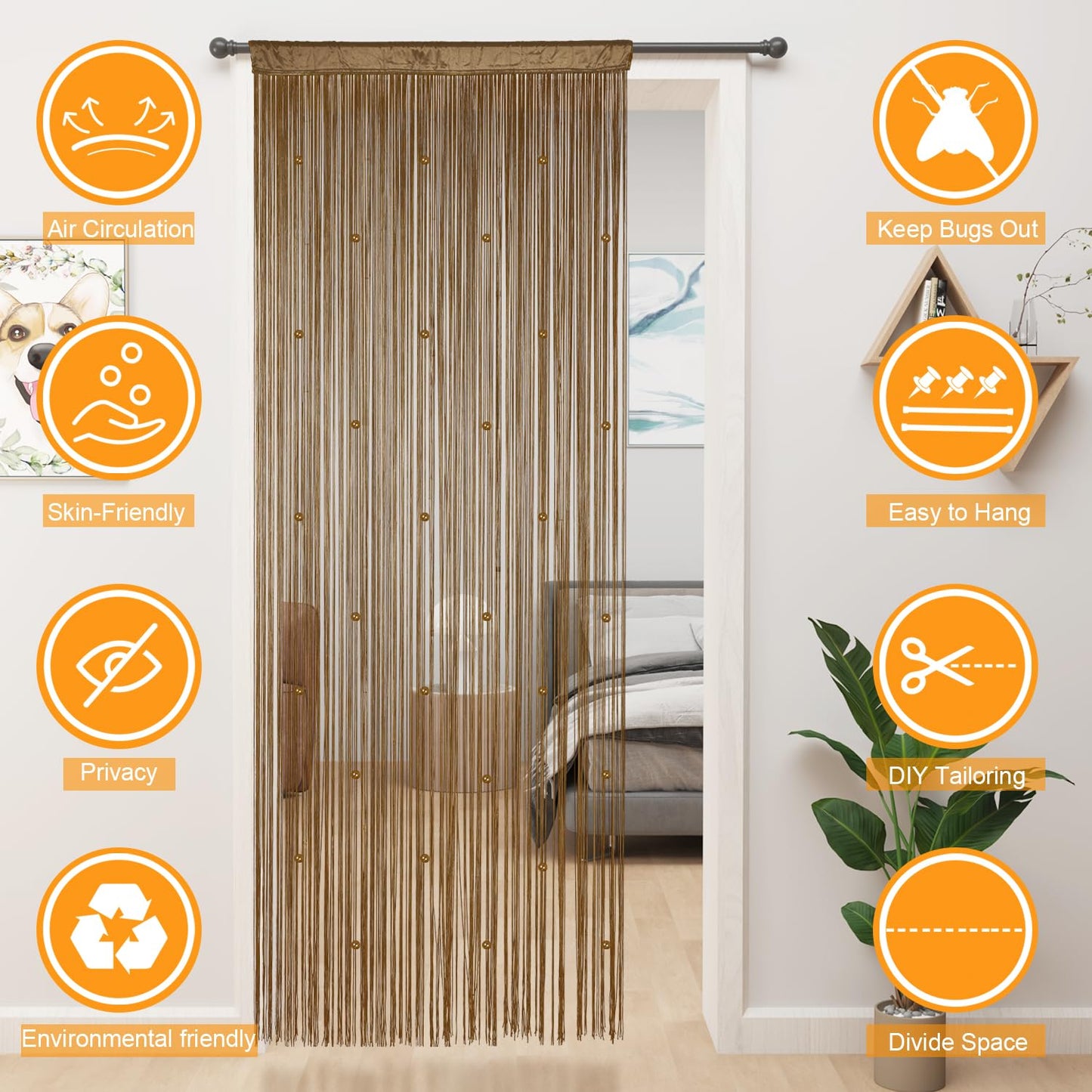 YIIBAII Beaded Curtain Beaded Curtains for Doorways Crystals Suitable for Interior Decoration and Partitions Hippy Closet Curtains (Brown, 39"x79") YIIBAII