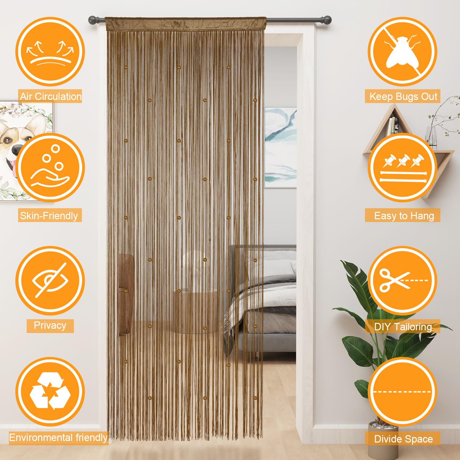 YIIBAII Beaded Curtain Beaded Curtains for Doorways Crystals Suitable for Interior Decoration and Partitions Hippy Closet Curtains (Brown, 39"x79") YIIBAII