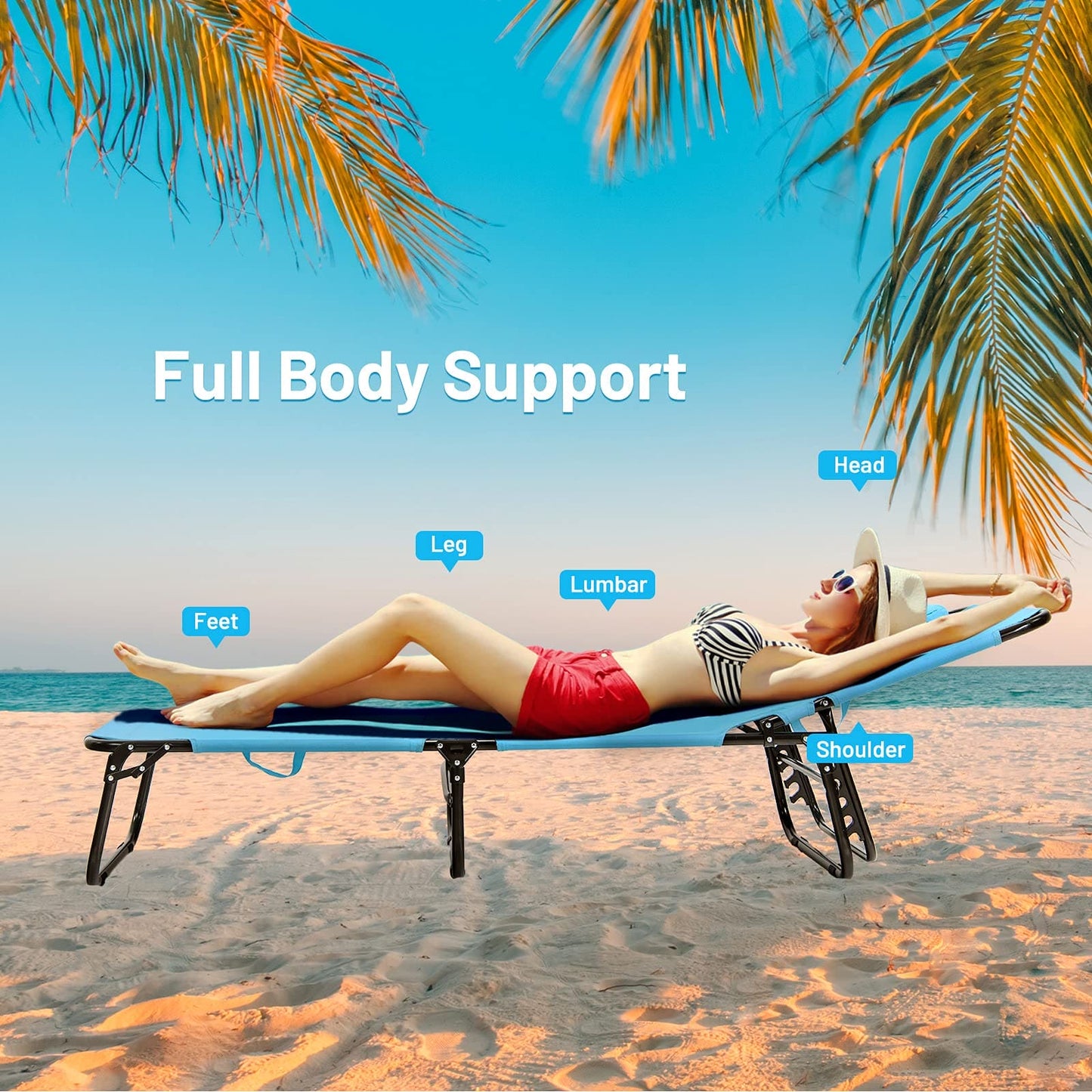 Giantex Outdoor Chaise Lounge Chair - Folding Beach Chair with 5 Adjustable Positions, Hole, Detachable Pillow, Hand Ropes, Lounger for Sunbathing, Poolside, Yard, Patio Lawn Chair ebuys