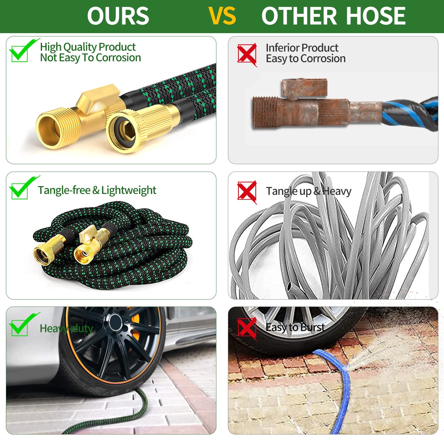 100 FT Expandable Garden Hose -with 10 Patterns Nozzle, No Kink Lightweight Flexible Hose with 3/4" Solid Fittings and 4-Layer Latex Core - 100 ft Retractable Stretch Car Washing Pipe Artistan