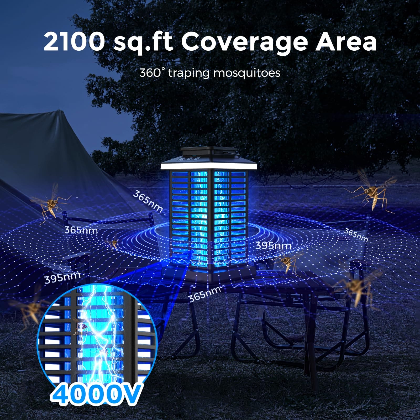 Bug Zapper Outdoor, Mosquito Zapper 2 in 1 Portable & Rechargeable Bug Zapper Outdoor with 4000mAh Battery & LED Night Light, 4000V Electric Fly Zapper for Outside,Patio,Backyard,Garden KOOSA