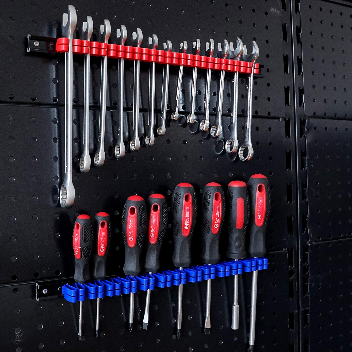 CASOMAN 4 pcs Screwdriver Organizer and Wrench Organizer, Hand Tool Holder, Plastic Rail Wrench Hanger with Clips CASOMAN