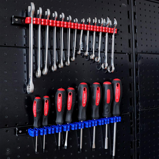 CASOMAN 4 pcs Screwdriver Organizer and Wrench Organizer, Hand Tool Holder, Plastic Rail Wrench Hanger with Clips CASOMAN