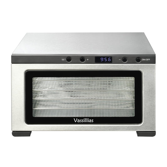 Stainless Steel Mini Food Dehydrator Dryer- 6 Stainless Steel Trays, Digital Adjustable Timer, 400W, 176°F, Temperature Control, for Jerky, Herb, Meat, Beef, Fruit and Pet Treats, Model 2016YJ, Silver vassillias