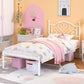 Weehom Twin Bed Frames with Headboard, Heavy Duty Metal Platform Under Bed Storage Space Easy Assembly for Kids Girls Adults White