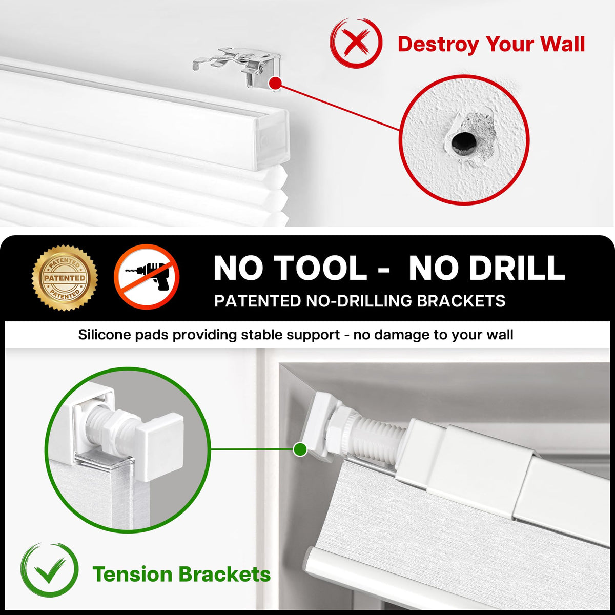 LazBlinds No Drill Cordless Cellular Shades, 35" W × 36" H, Silver White LazBlinds
