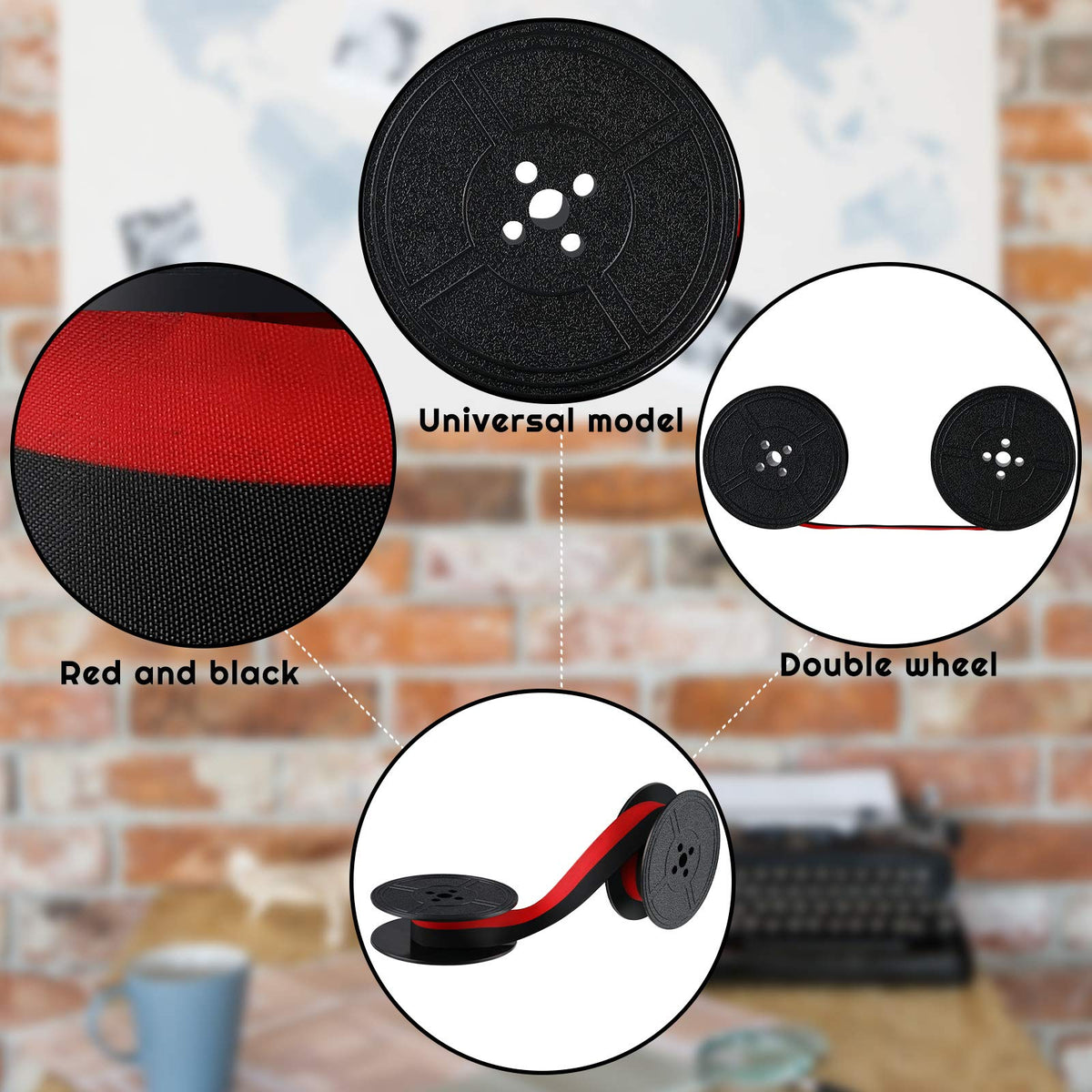 Tenare 4 Pairs Universal Typewriter Ribbon, Calculator Ribbon, Red, Black Tenare