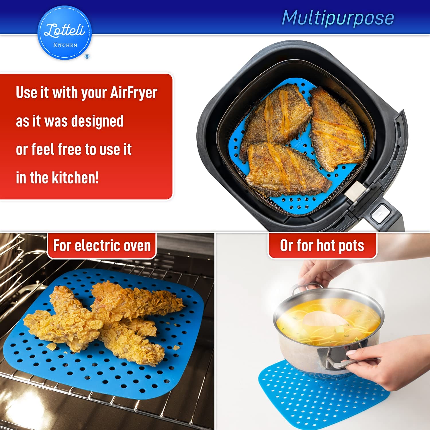 Reusable Silicone Air Fryer Liners with Air Fryer Magnetic Cheat Sheet, Easy Clean Air Fryer Accessories, Non Stick, AirFryer Accessory Parchment Paper Replacement (Square 8.5") ebuys