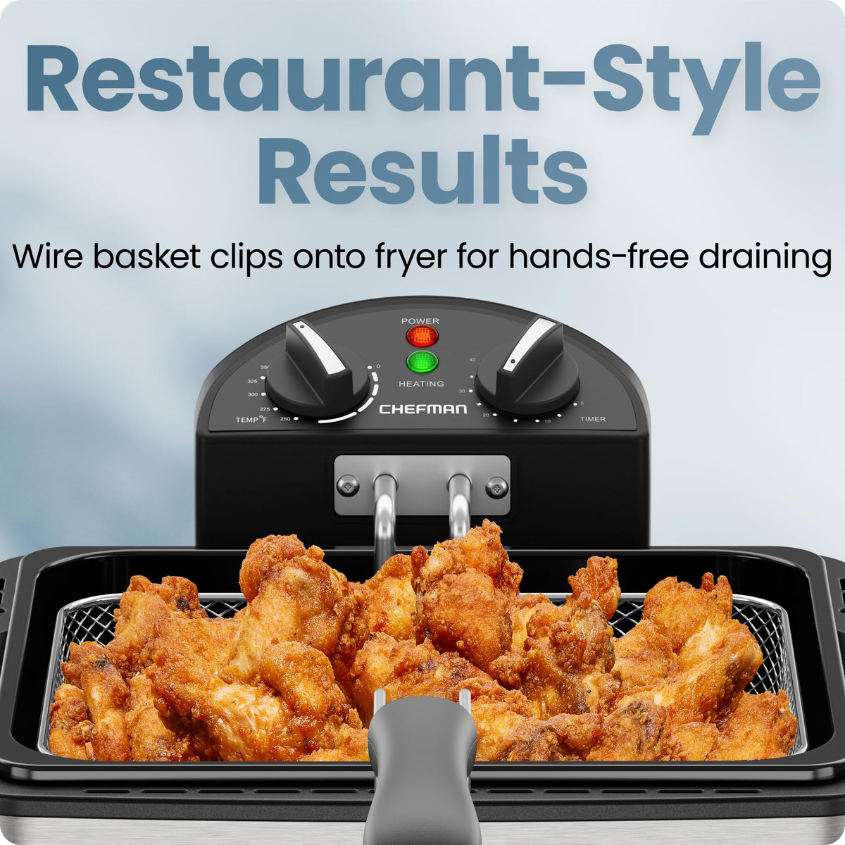 Chefman 4.5 Liter Deep Fryer w/Basket Strainer, XL Jumbo Size, Adjustable Temperature & Timer, Perfect for Fried Chicken, Shrimp, French Fries, Chips & More, Removable Oil-Container, Stainless Steel Chefman