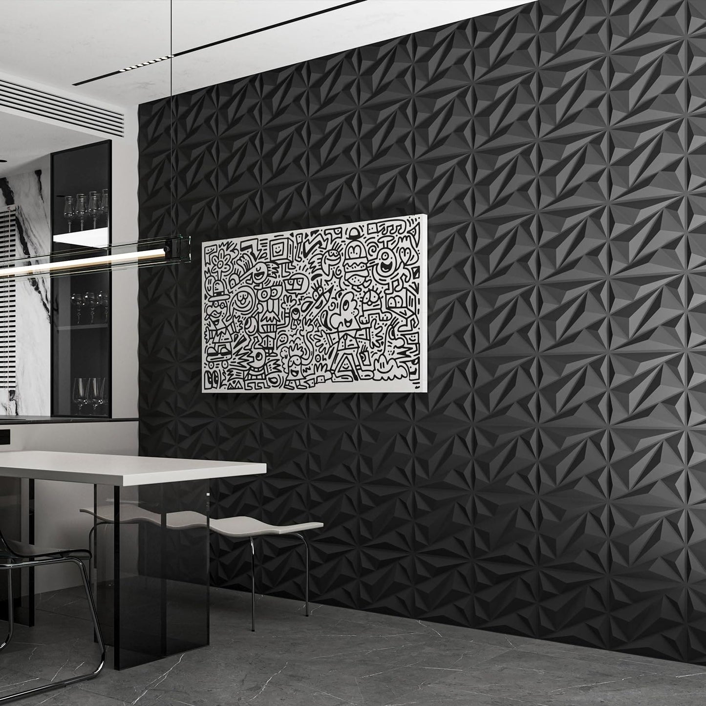Art3dwallpanels 33 Pack 3D Wall Panel Diamond for Interior Wall Décor, PVC Flower Textured Wall Panels for Living Room Lobby Bedroom Hotel Office, Black, 12''x12'' Cover 32.Sq.Ft. Art3dwallpanels