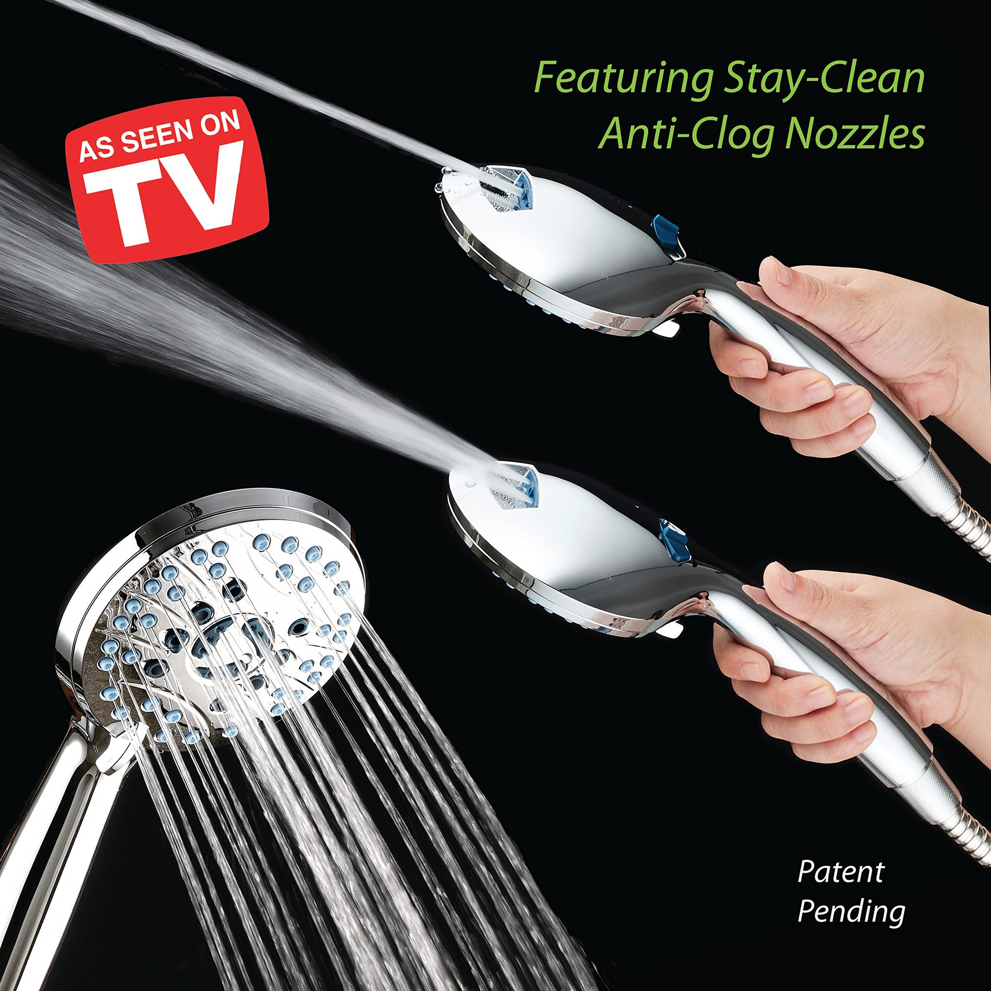 AquaCare High Pressure 8-mode Handheld Shower Head - Anti-clog Nozzles, Built-in Power Wash to Clean Tub, Tile & Pets, Extra Long 6 ft. Stainless Steel Hose, Wall & Overhead Brackets Hotel Spa