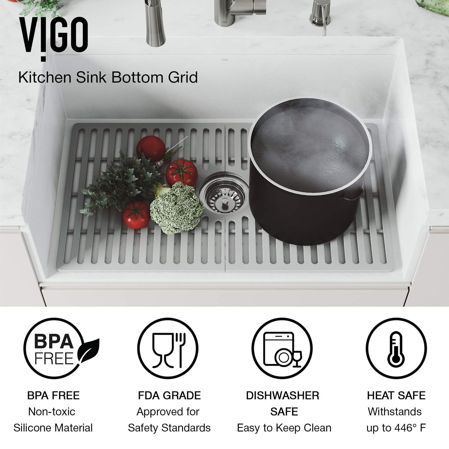 VIGO 24 in. x 15 in. Silicone Kitchen Sink Protective Bottom Grid for Single Bowl 27-in Sink in Gray - VGSG2718 VIGO