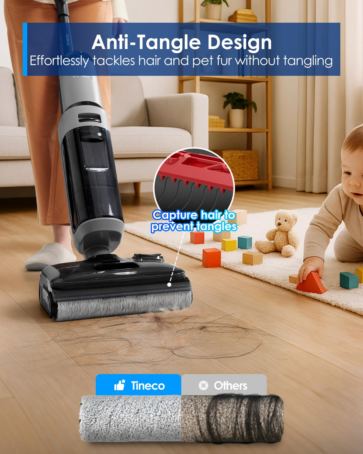 Tineco Floor ONE i5 Stretch Wet Dry Vacuum Cleaner, Vacuum & Mop in One Step, 20kpa Powerful Suction, 180° Lay-Flat Design, Anti-Tangle Design, Dual-Sided Edge Cleaning, Up to 30* Minutes Runtime Tineco
