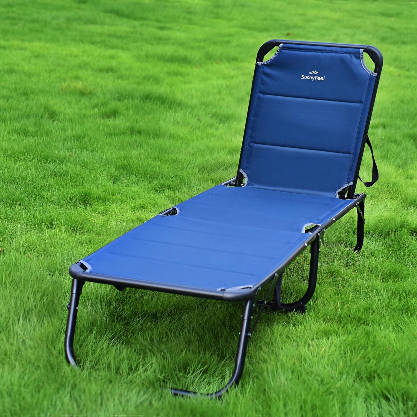 SUNNYFEEL Folding Lounge Chair Patio Chaise, Outdoor Portable Sun Lounger, Folding Camping Cot, with Adjustable Backrest and Removable Pillow for Outside Beach, Sunbathing, Pool, Lawn, Deck ebuys
