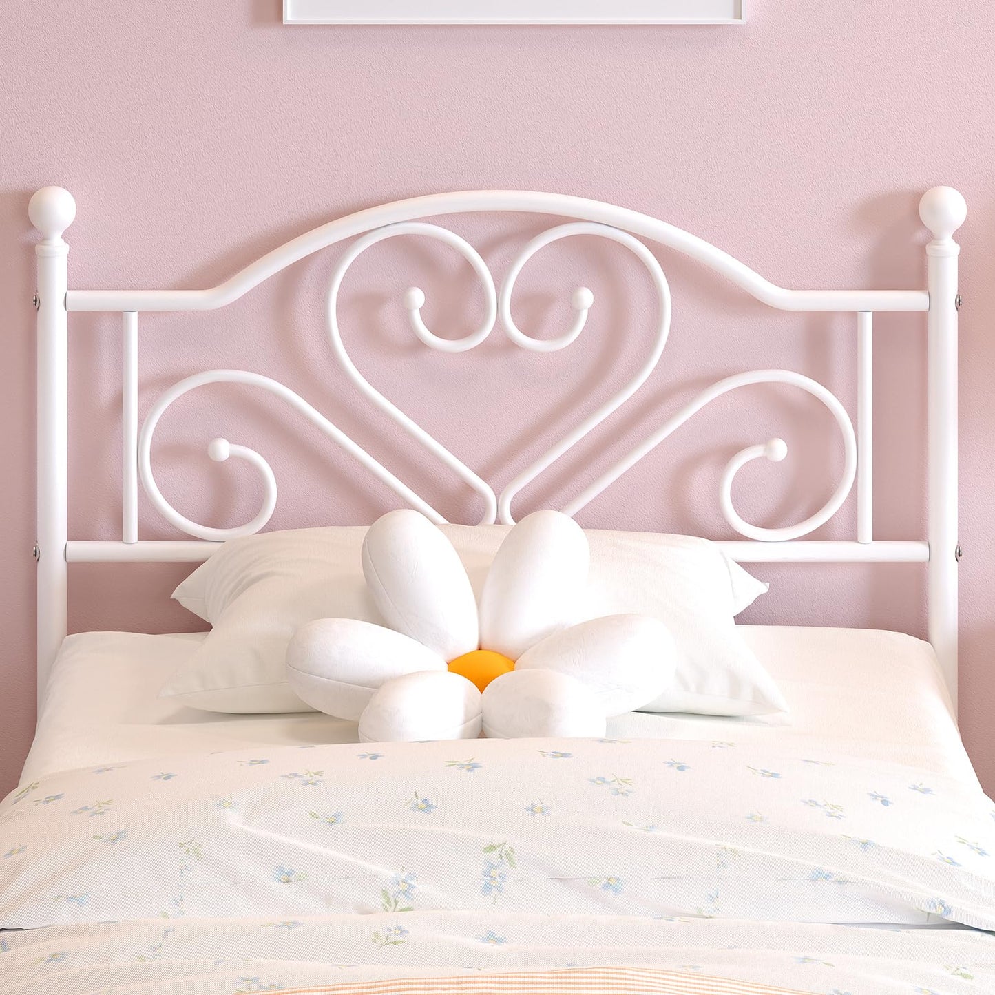 Weehom Twin Bed Frames with Headboard, Heavy Duty Metal Platform Under Bed Storage Space Easy Assembly for Kids Girls Adults White