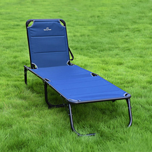SUNNYFEEL Folding Lounge Chair Patio Chaise, Outdoor Portable Sun Lounger, Folding Camping Cot, with Adjustable Backrest and Removable Pillow for Outside Beach, Sunbathing, Pool, Lawn, Deck ebuys