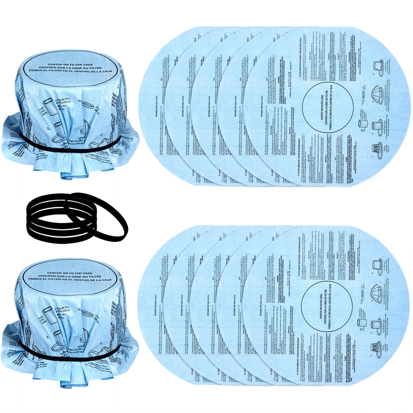 Tegeme 10 Pieces Wet Dry Vac Filter Vf2002 Dry Disc Vacuum Filters Compatible with Shop-vac Wet Dry Vacuum Cleaners with 5 Gallon and Larger, with 4 Pieces Retaining Bands, Reusable Tegeme