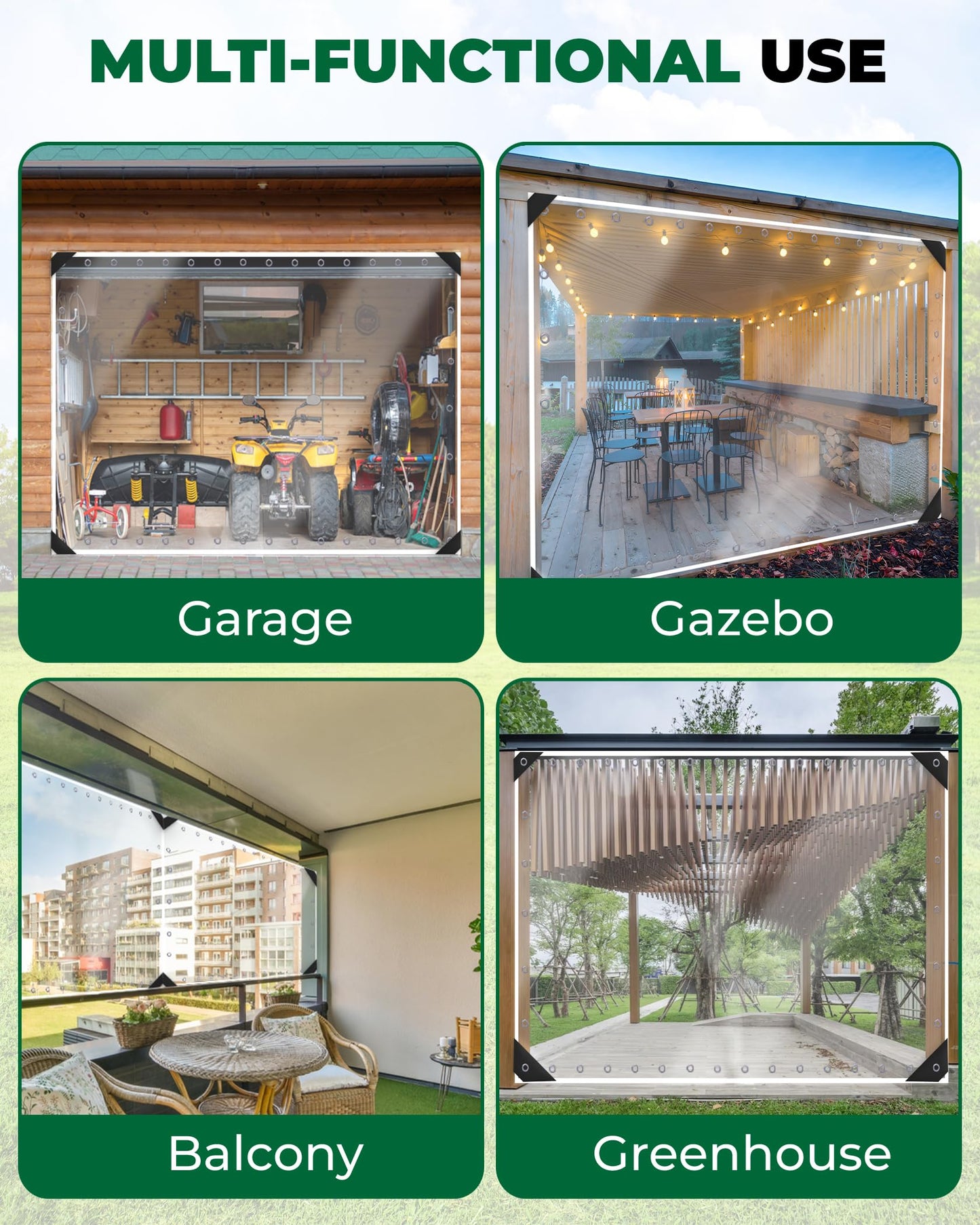 Erfolkerz 6'H x8'W Outdoor Vinyl Curtain 19oz Thicked Clear Tarps, Vinyl Patio Enclosure,Clear Outdoor Curtains Heavy Duty Waterproof Transparent Tarp with Grommets for Patio Gazebo Balcony Pergola Erfolkerz