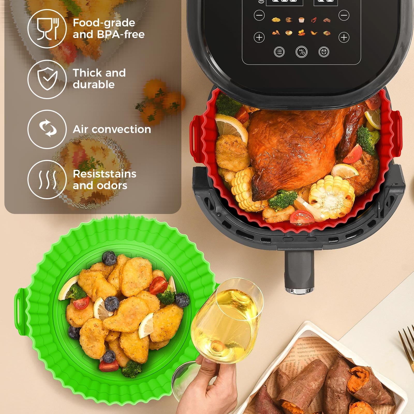 Buauty 3 Pack Air Fryer Silicone Liners 8inch Air Fryer Silicone Pot Reusable Food Grade Silicone Airfryer Liners Baking Tray Basket Accessories Replacement of Flammable Disposable Parchment Paper ebuys