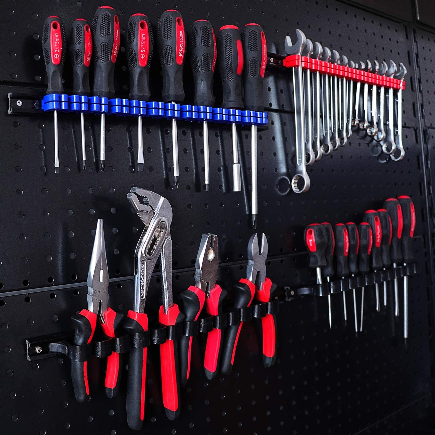 CASOMAN 4 pcs Screwdriver Organizer and Wrench Organizer, Hand Tool Holder, Plastic Rail Wrench Hanger with Clips CASOMAN