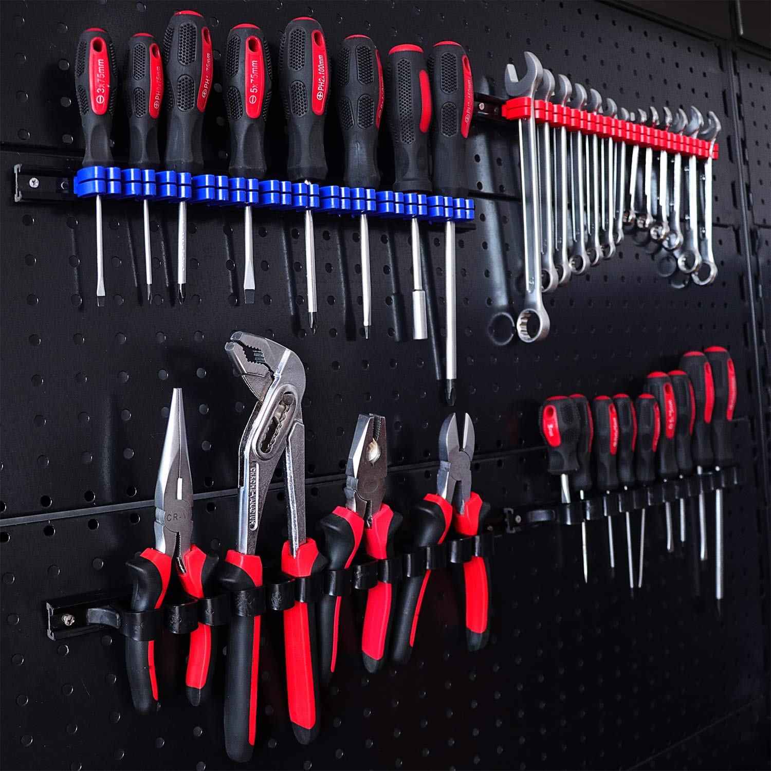 CASOMAN 4 pcs Screwdriver Organizer and Wrench Organizer, Hand Tool Holder, Plastic Rail Wrench Hanger with Clips CASOMAN