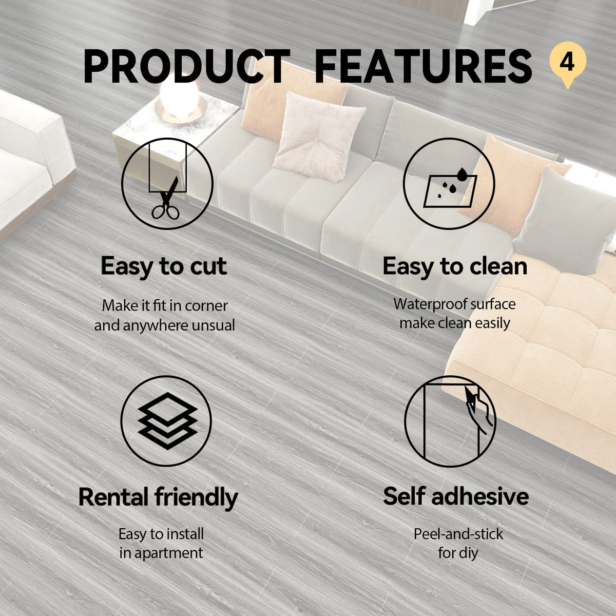 auxua Woodgrain Vinyl Floor Roll, 11.8" x 118", Quick‑Apply Peel & Stick auxua