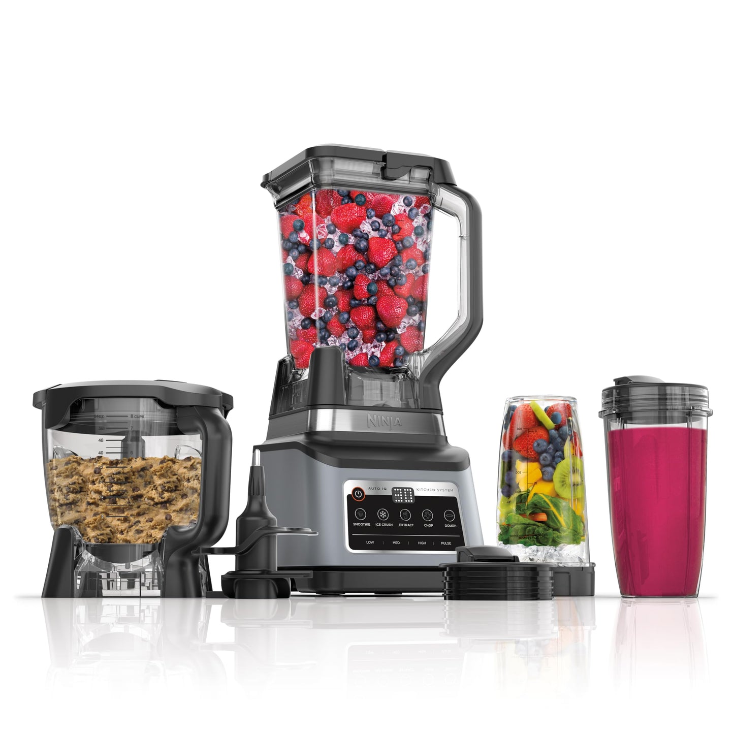 Ninja BN801 Professional Plus Kitchen System, 1400 WP, 5 Functions for Smoothies, Chopping, Dough & More with Auto IQ, 72-oz.* Blender Pitcher, 64-oz. Processor Bowl, (2) 24-oz. To-Go Cups, Grey Ninja
