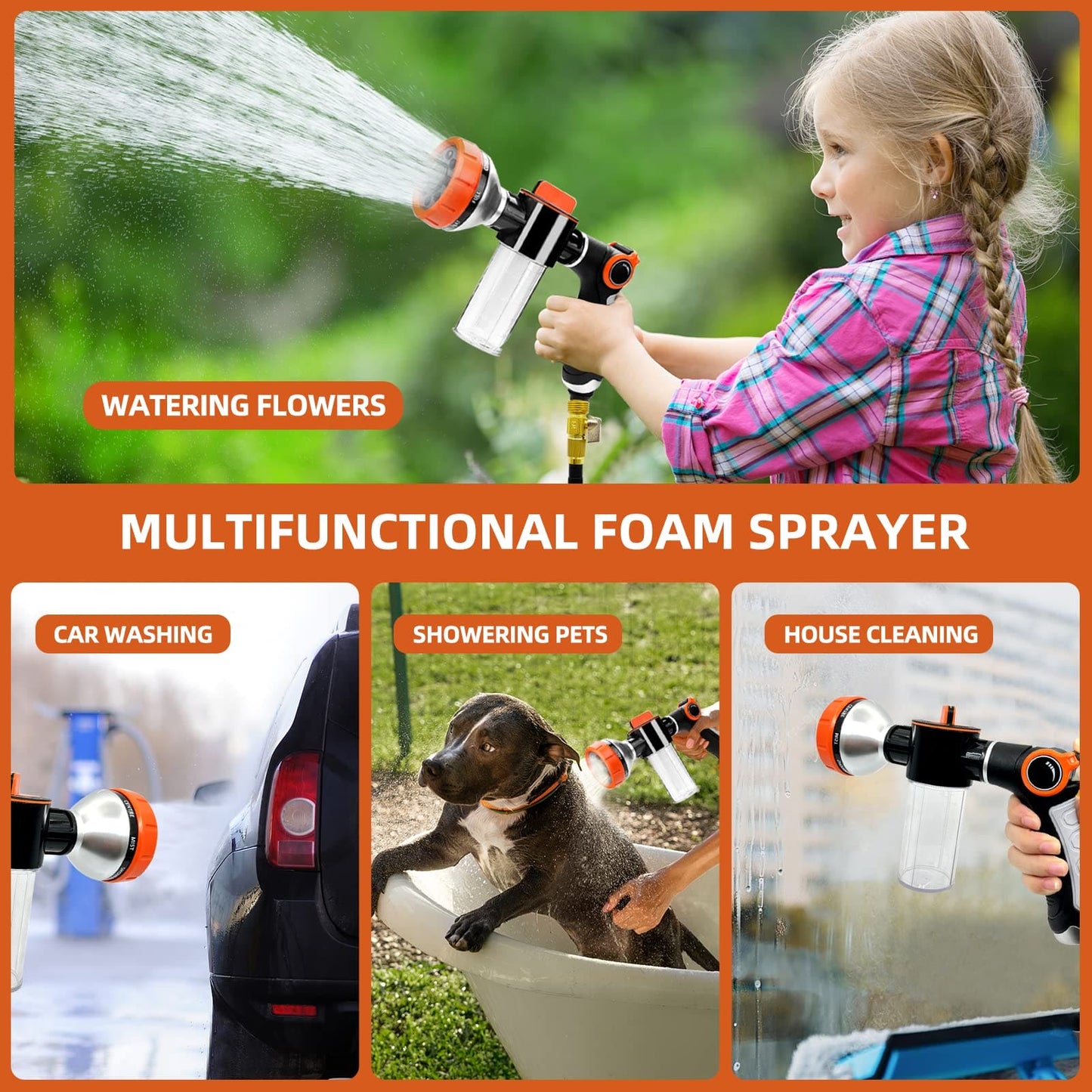Dog Washing Hose Attachment,High Pressure Garden Hose Nozzle 8 Spray Patterns with Soap Dispenser Bottle for Watering Plants,Dog Nozzle Spray Pet Shower Bath Tool SENEMO