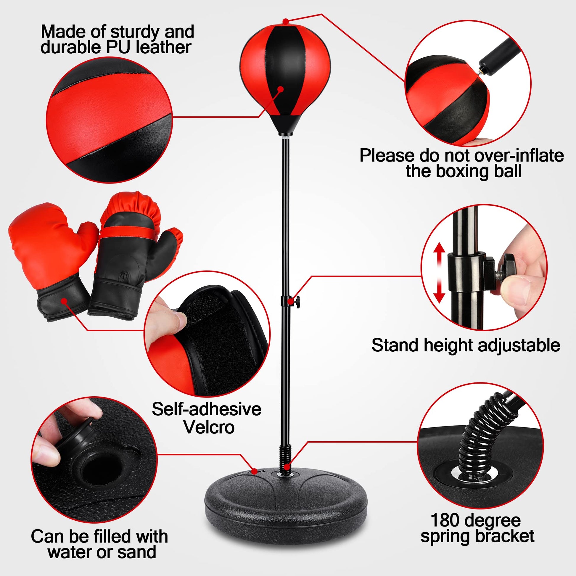 Height Adjustable Punching Bag Set for Kids Ages 3-8+ with Boxing Gloves, Ideal Birthday for Boys & Girls NATGGZ