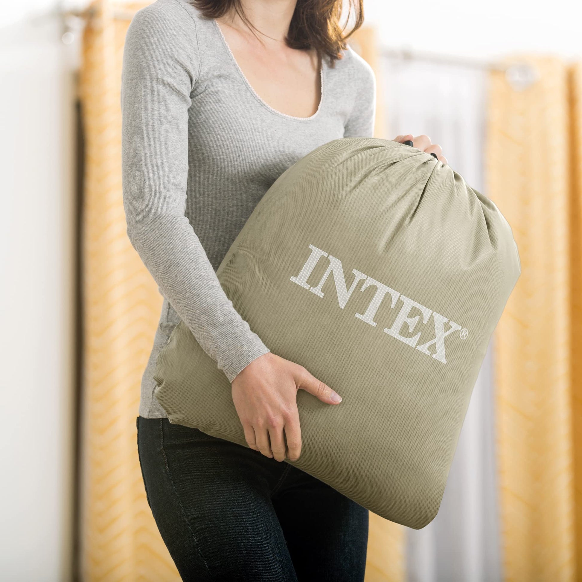 Intex Mid-Rise Air Mattress Bed with Built-in Pump, Dura-Beam Deluxe Comfort Plush, Full - Portable Luxury Travel Airbed for Adults, Camping, Guests Intex