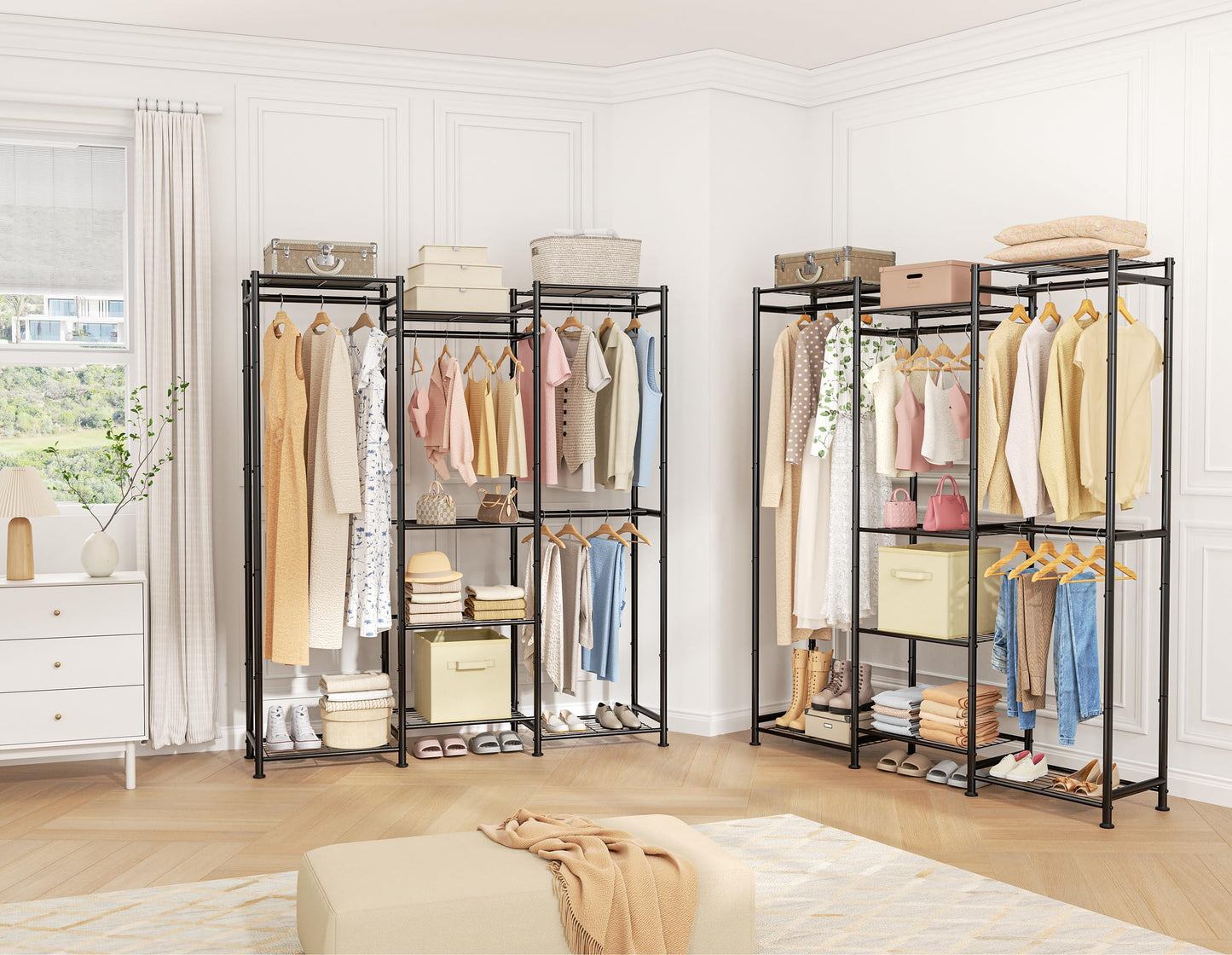 HOMIDEC Wardrobe Closet, 4 Hanging Spaces Portable Clothes Rack,Free Standing Closet Organizer and Storage System with Hanging Rods,Clothing Rack Suitable for Cloakroom,Bedroom,Entrances,etc.Black HOMIDEC