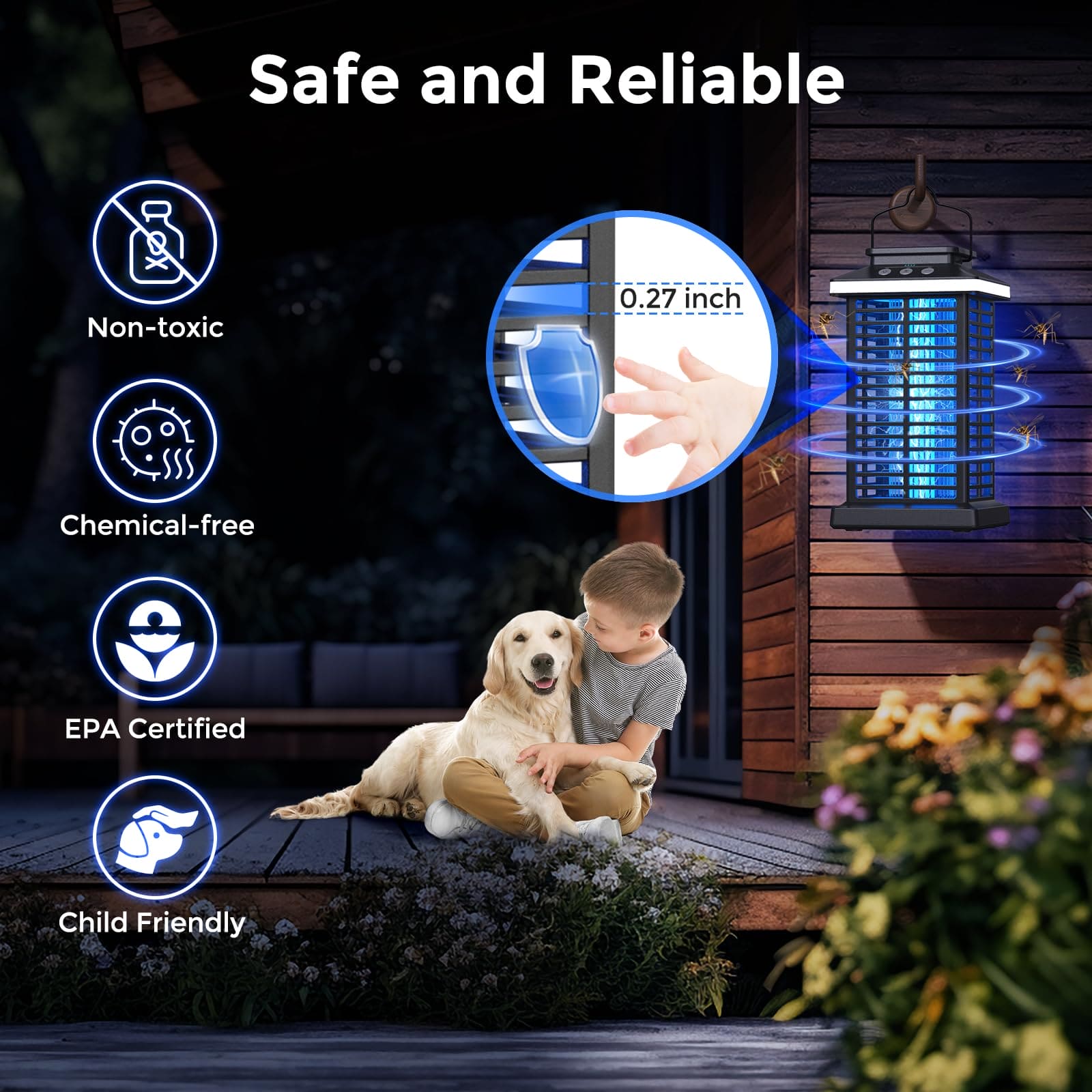 Bug Zapper Outdoor, Mosquito Zapper 2 in 1 Portable & Rechargeable Bug Zapper Outdoor with 4000mAh Battery & LED Night Light, 4000V Electric Fly Zapper for Outside,Patio,Backyard,Garden KOOSA
