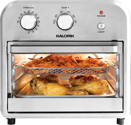 Kalorik® 12-Quart Stainless Steel Air Fryer Toaster Oven Combo, Multiple Functions, Rapid Hot Air Technology, No Preheating, Fast Family-Style Healthy Cooking - AFO-46894-BKSS