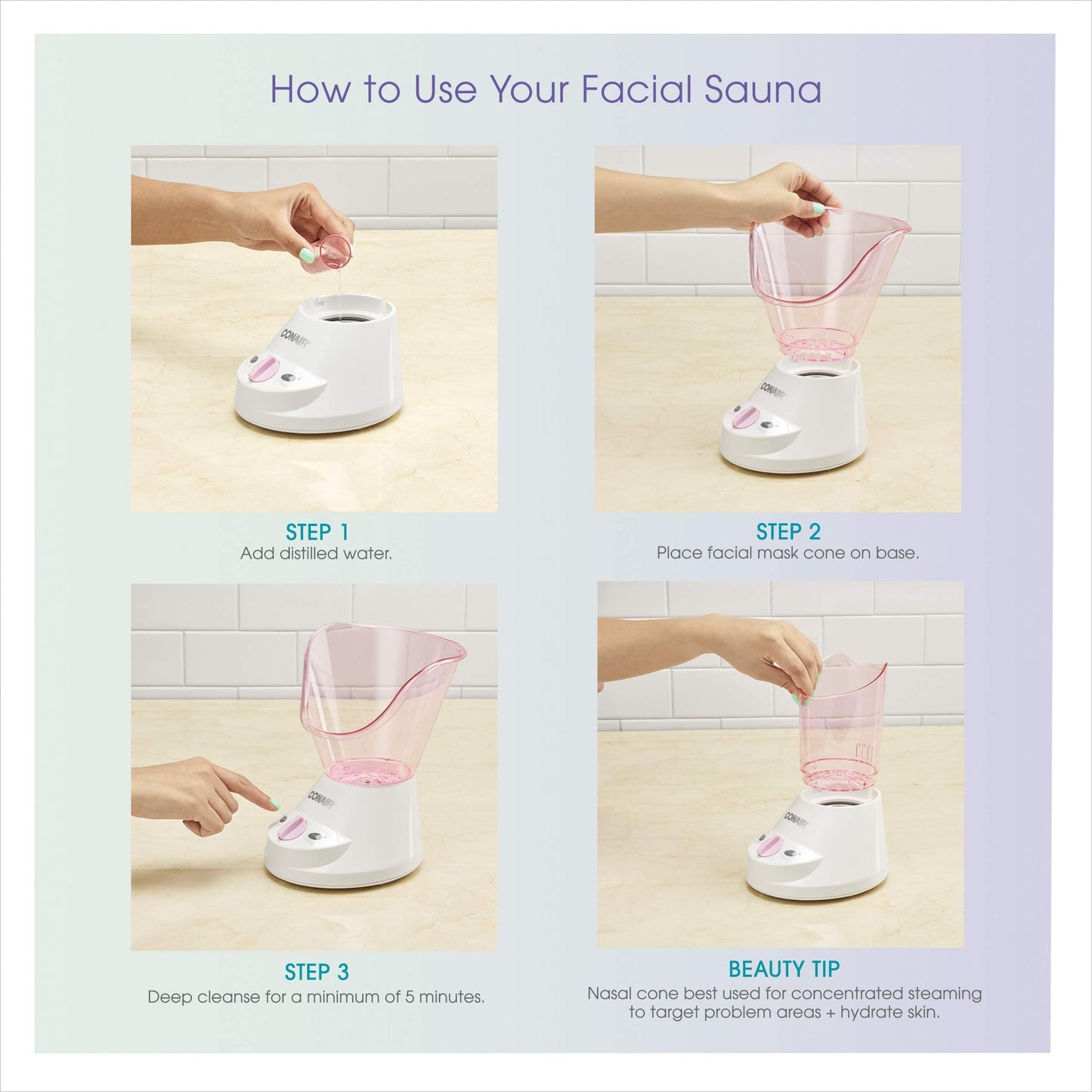 True Glow by Conair Gentle Mist Moisturizing Facial Steamer with Cleansing Brush Conair